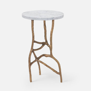 Made Goods Genevier Brass Tripod Base Side Table in Marble