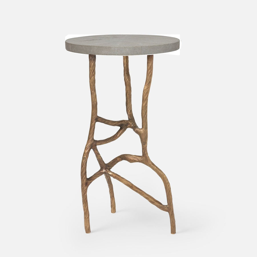 Made Goods Genevier Brass Tripod Base Side Table in Faux Shagreen