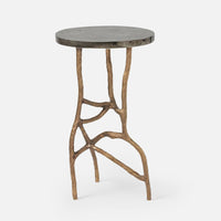 Made Goods Genevier Brass Tripod Base Side Table in Smoky Gold Pyrite