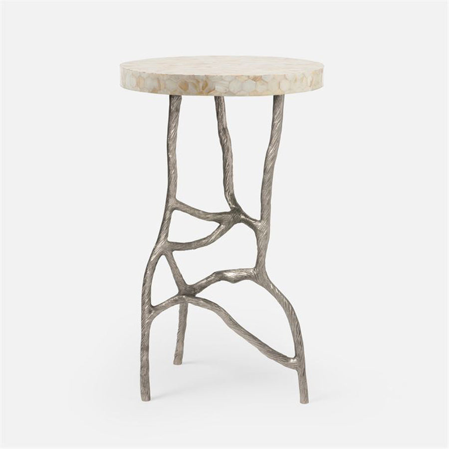 Made Goods Genevier Brass Tripod Base Side Table in Shell