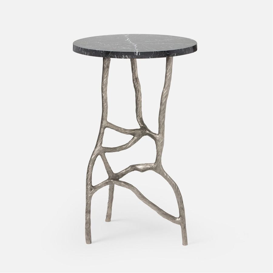 Made Goods Genevier Brass Side Table with Tripod Base in Marble