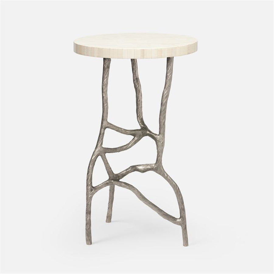 Made Goods Genevier Brass Tripod Base Side Table in Natural Bone