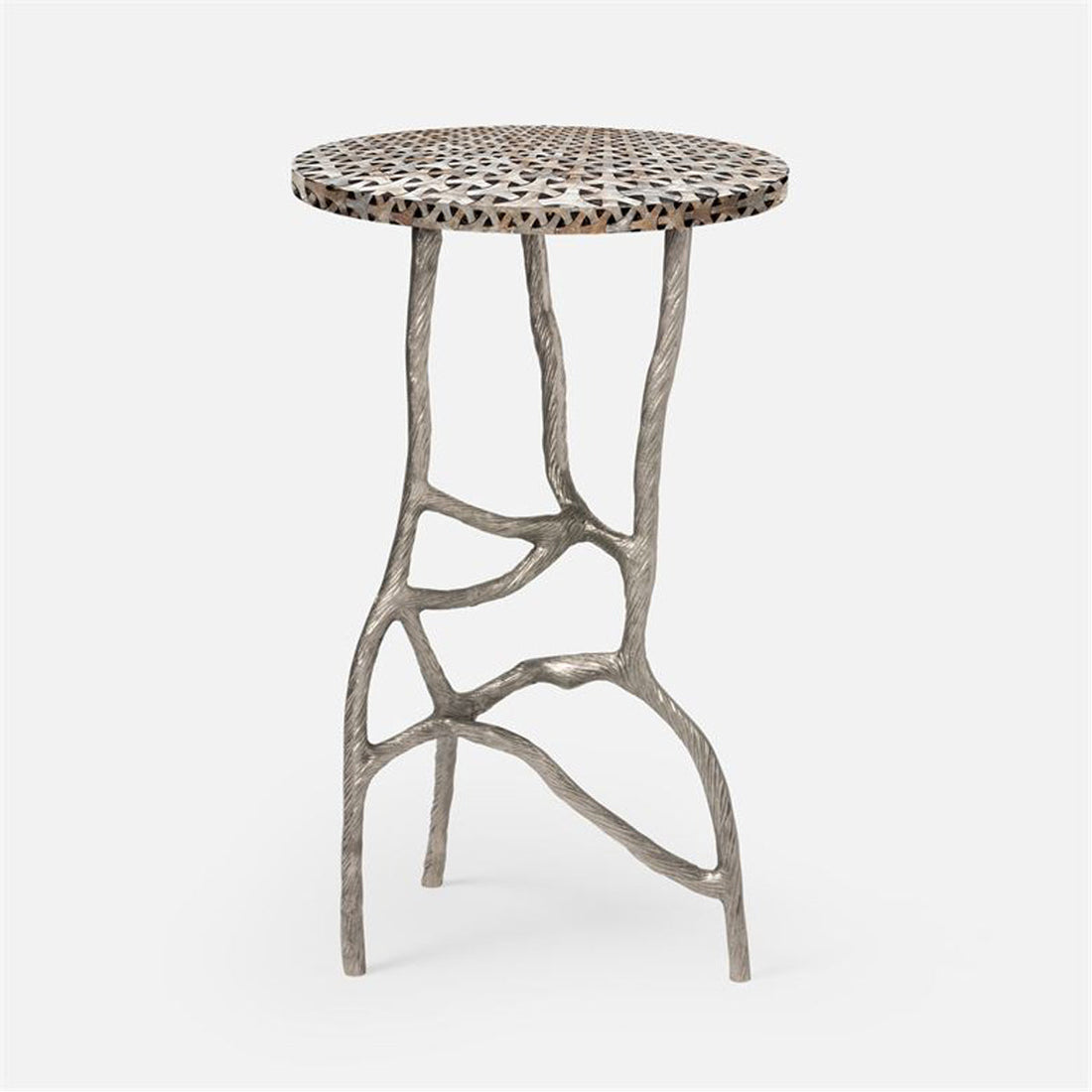 Made Goods Genevier Brass Tripod Base Side Table in Shell