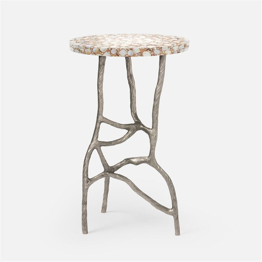 Made Goods Genevier Brass Tripod Base Side Table in Shell