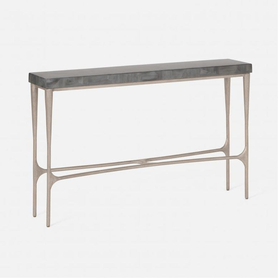 Made Goods Giordano Sculptural Console Table in Charcoal Faux Linen