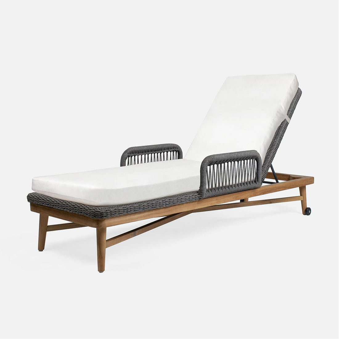 Made Goods Hendrick Teak Outdoor Chaise Lounge in Lambro Boucle