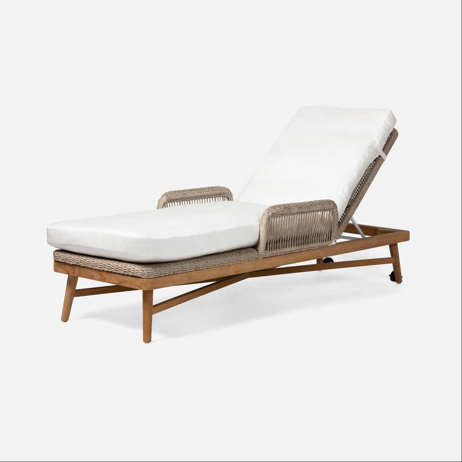 Made Goods Hendrick Teak Outdoor Chaise Lounge in Danube Fabric