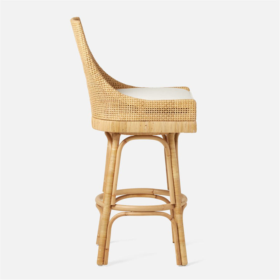 Made Goods Isla Woven Rattan Bar Stool in Klein Rayon/Cotton