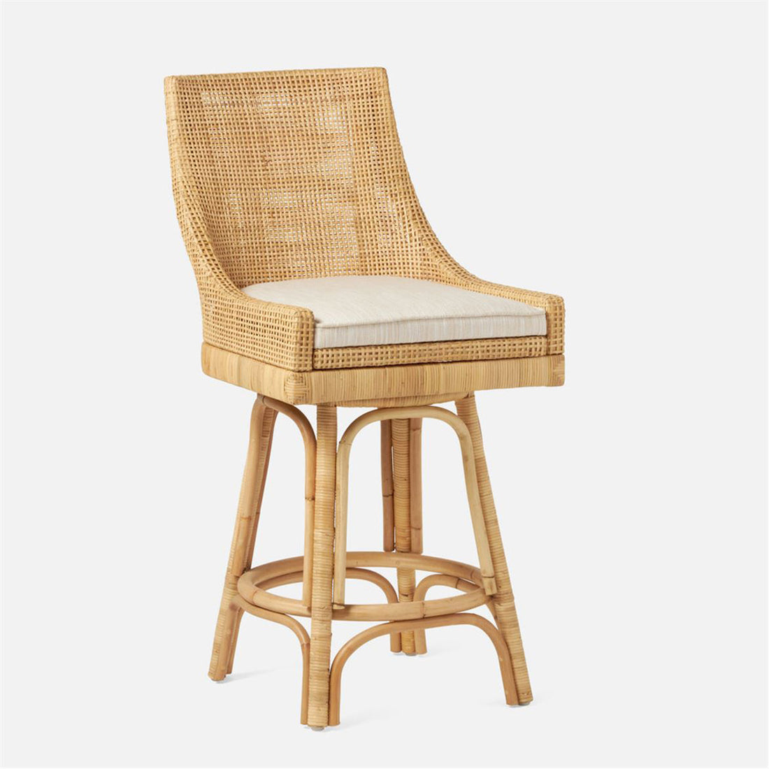 Made Goods Isla Woven Rattan Counter Stool in Lambro Boucle