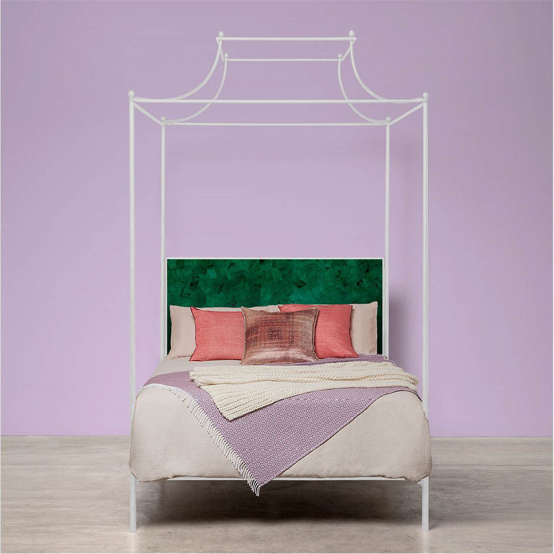 Made Goods Janelle Scalloped Iron Canopy Bed in Rhone Leather