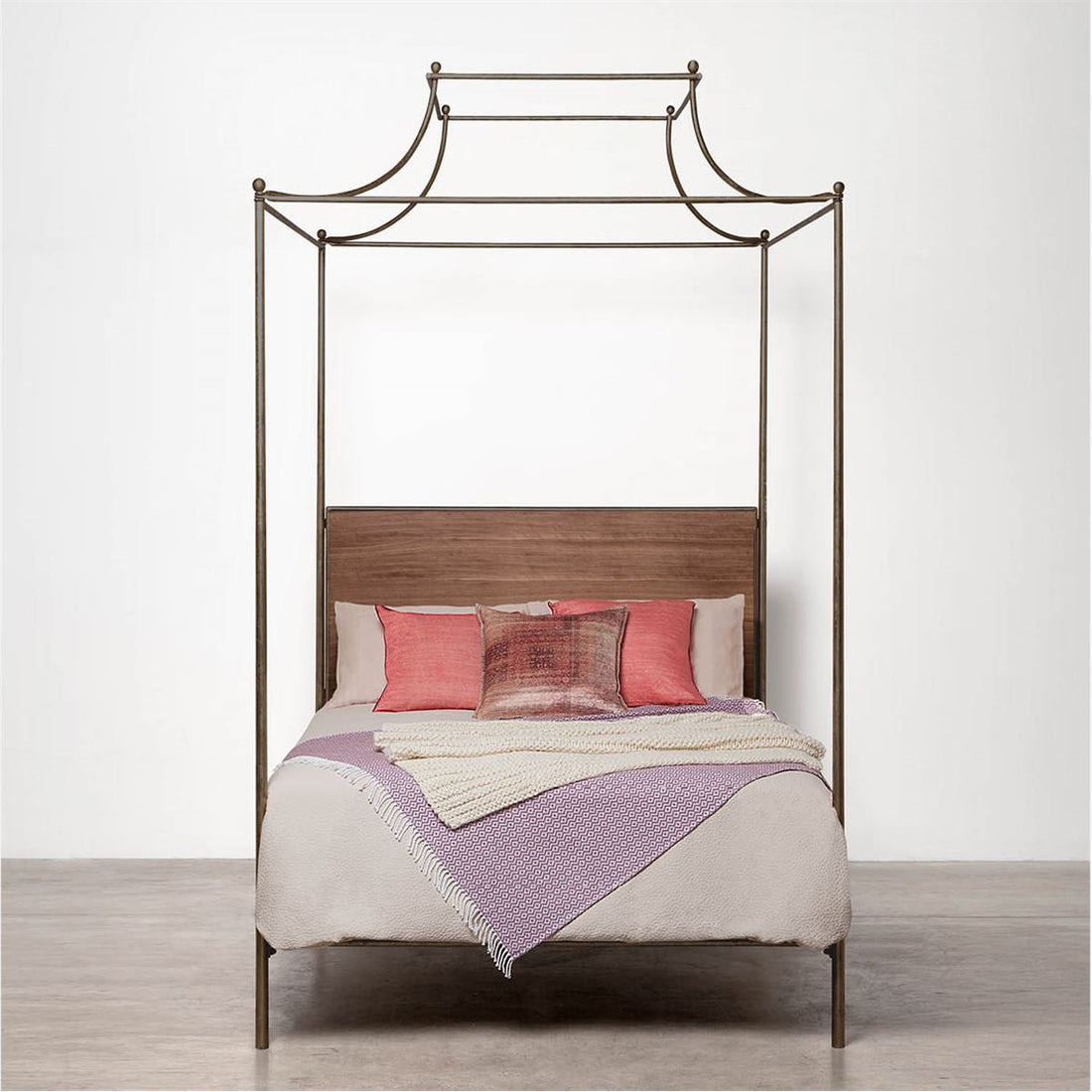 Made Goods Janelle Scalloped Iron Canopy Bed in Oak