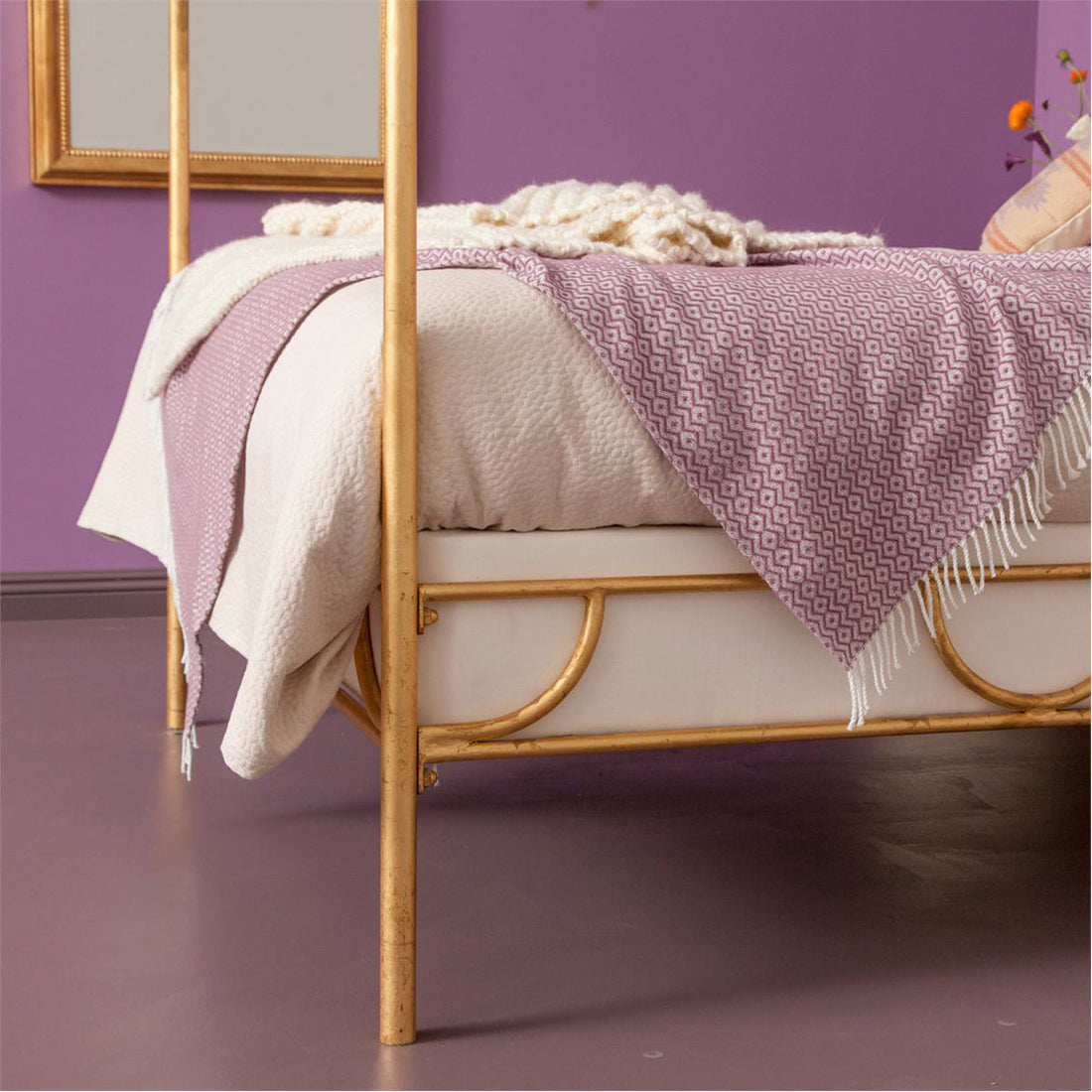 Made Goods Janelle Scalloped Iron Canopy Bed in Pagua Fabric