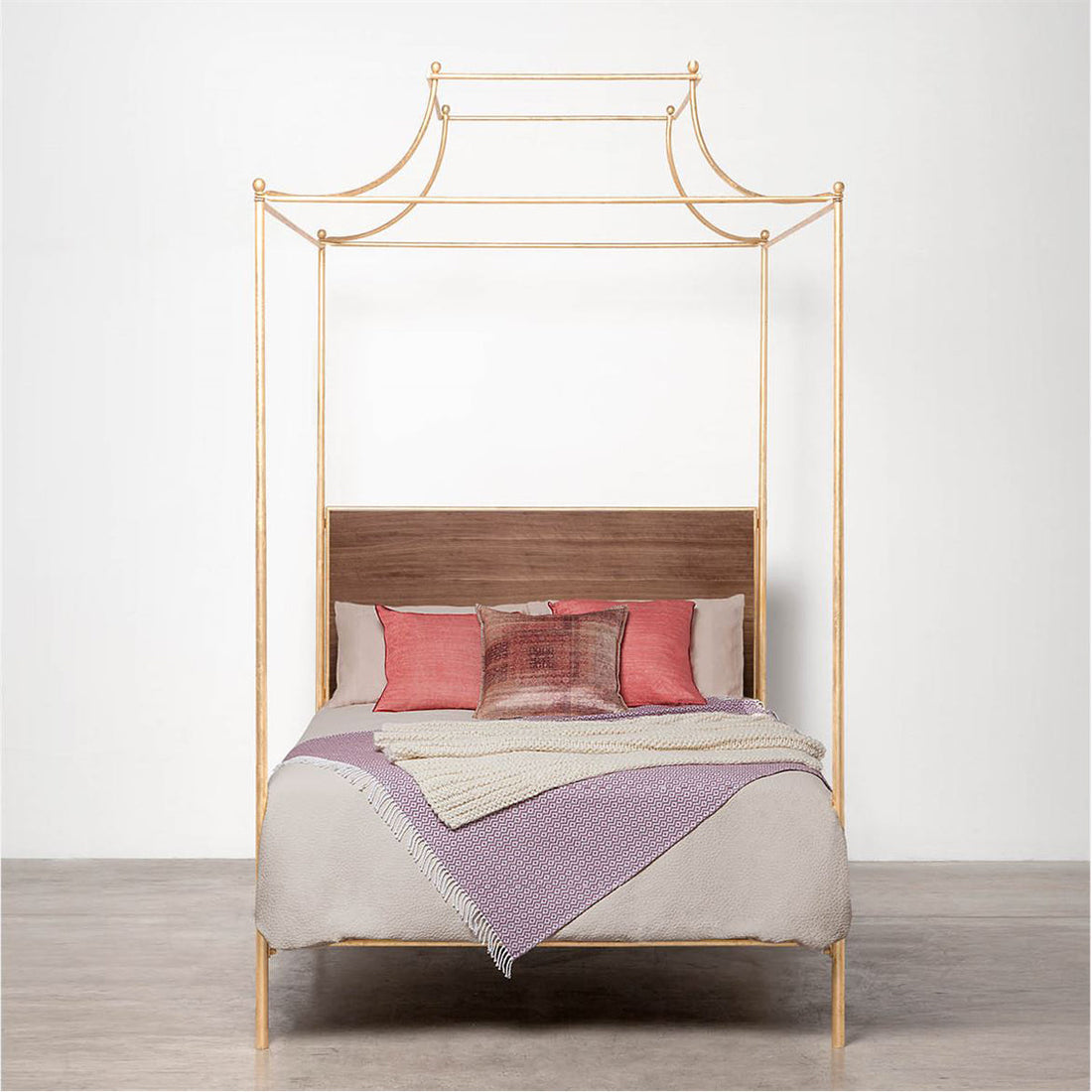 Made Goods Janelle Scalloped Iron Canopy Bed in Oak