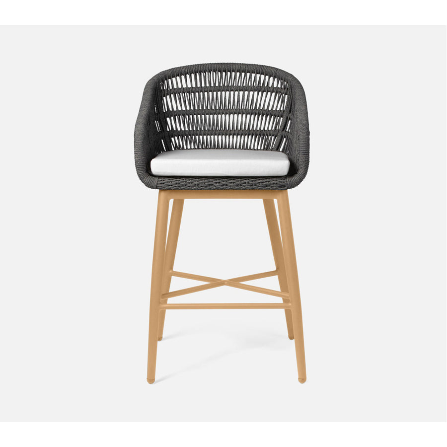 Made Goods Jolie Teak Outdoor Bar Stool in Alsek Fabric