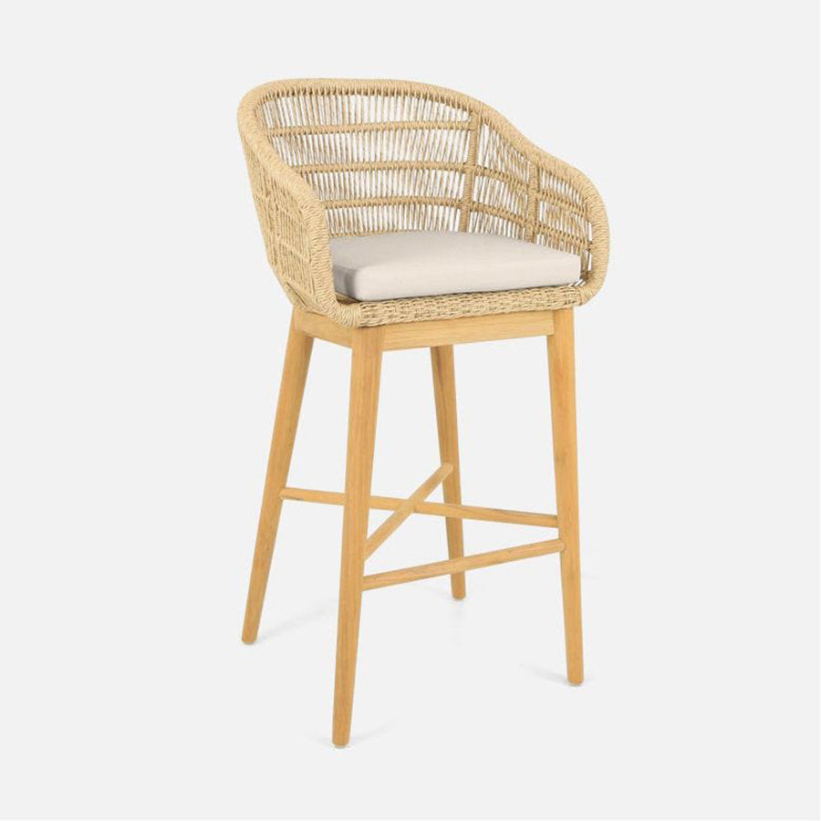 Made Goods Jolie Teak Outdoor Bar Stool in Weser Fabric