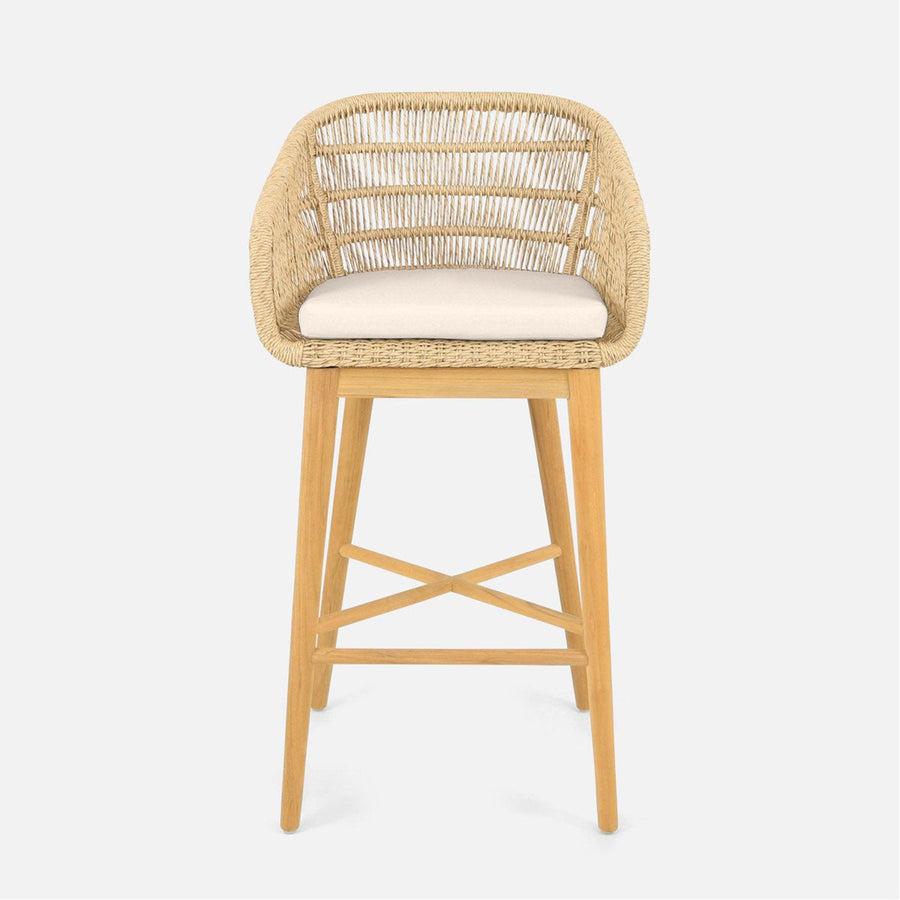 Made Goods Jolie Teak Outdoor Bar Stool in Alsek Fabric