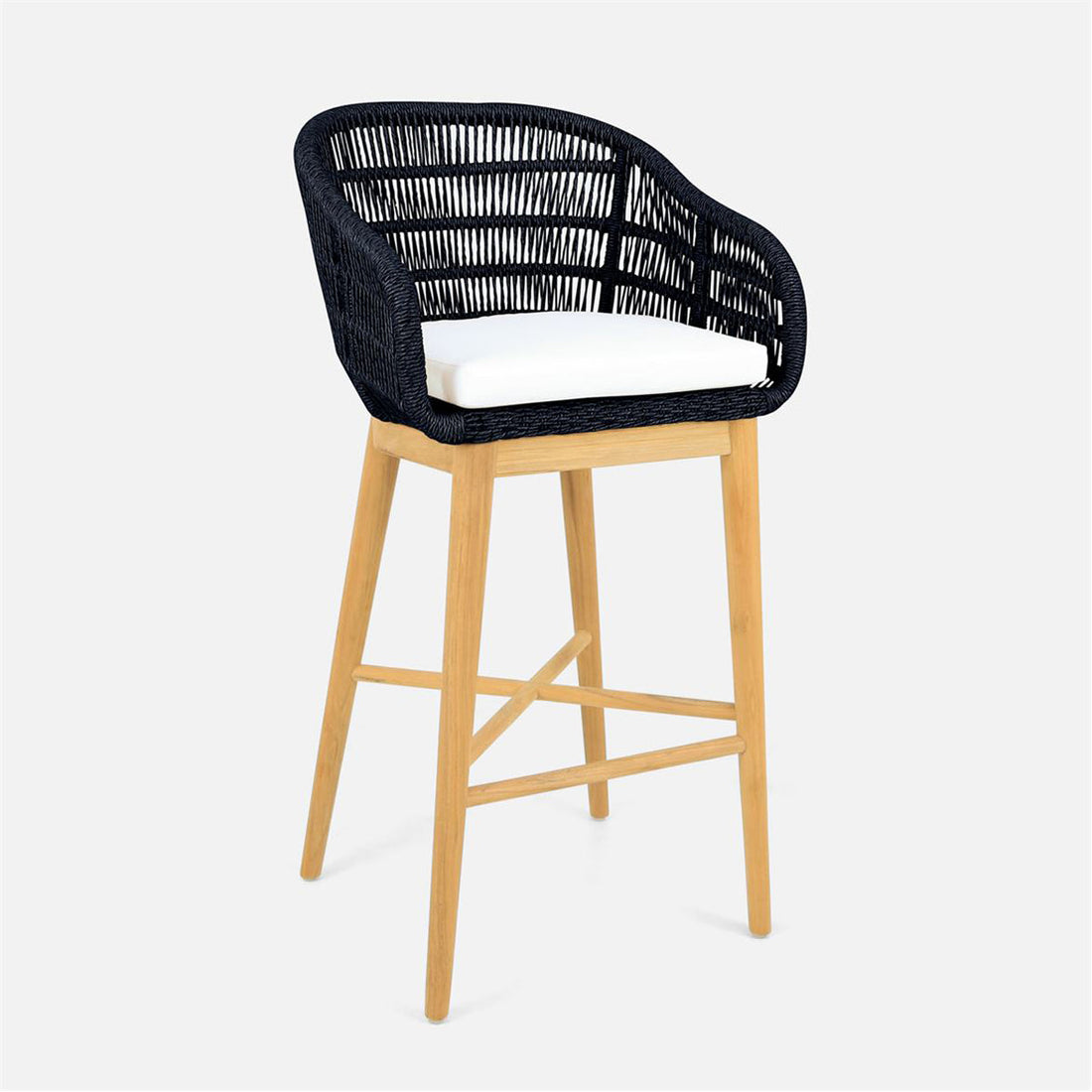 Made Goods Jolie Teak Outdoor Bar Stool in Alsek Fabric