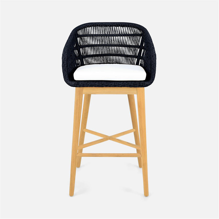 Made Goods Jolie Teak Outdoor Bar Stool in Alsek Fabric