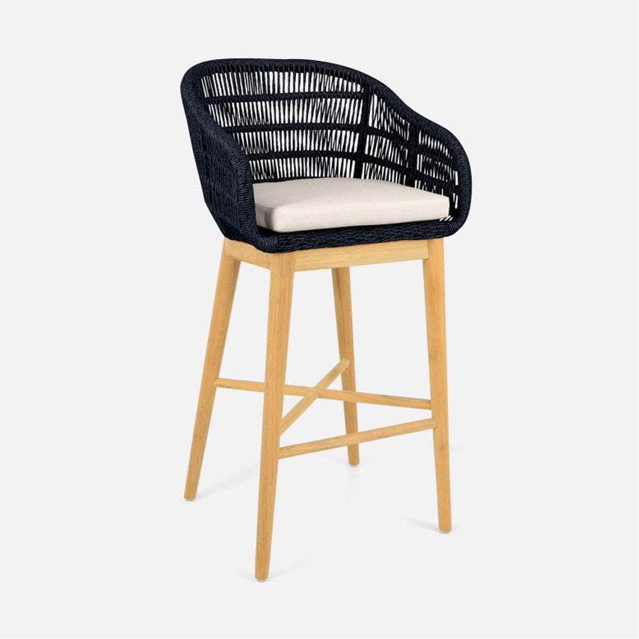 Made Goods Jolie Teak Outdoor Bar Stool in Volta Fabric