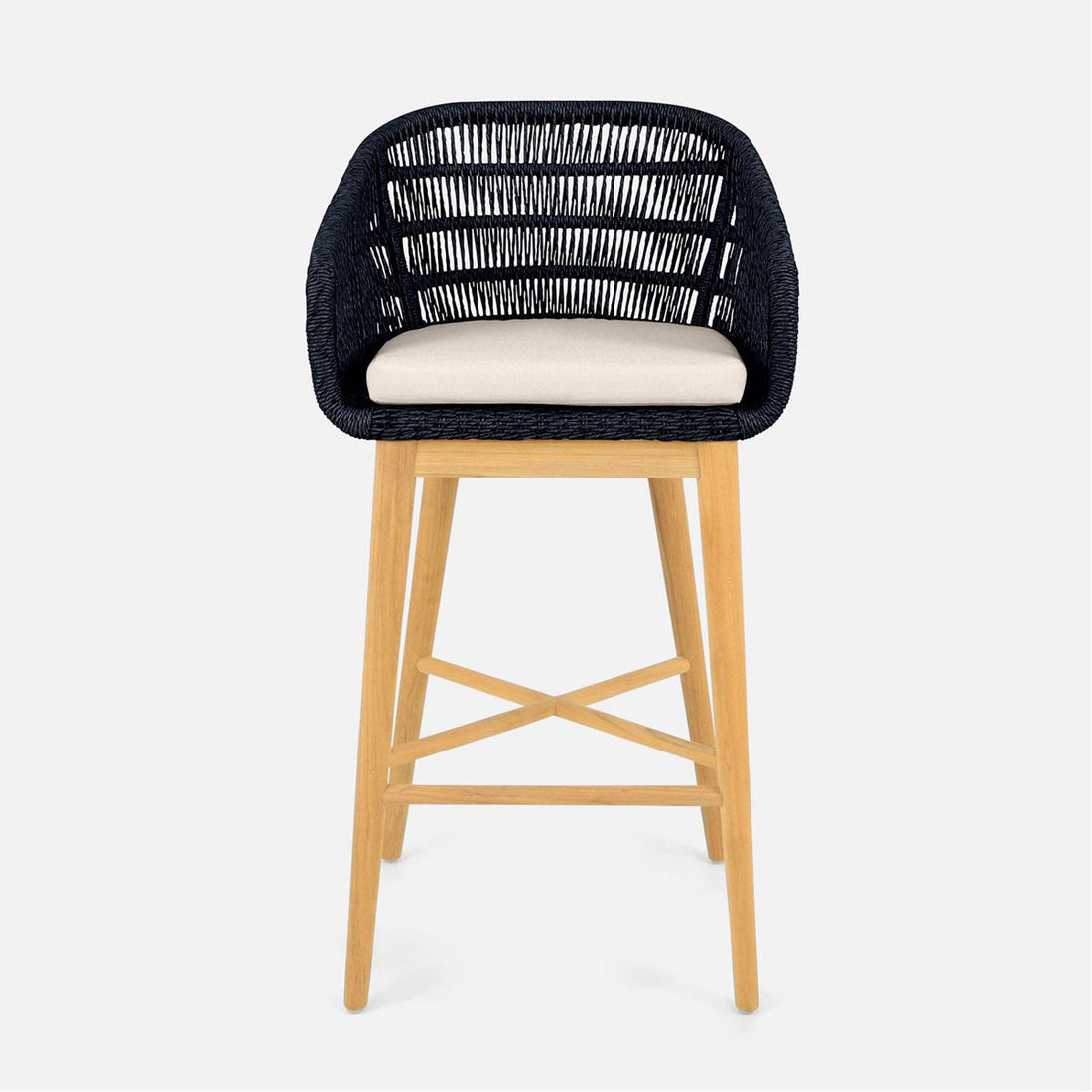 Made Goods Jolie Teak Outdoor Bar Stool in Clyde Fabric