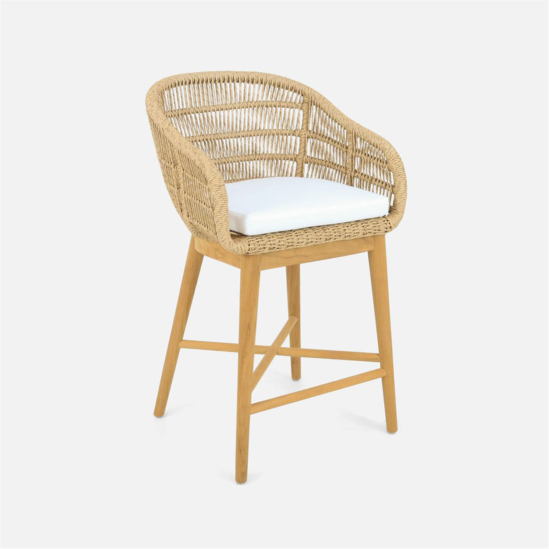 Made Goods Jolie Teak Outdoor Counter Stool in Alsek Fabric