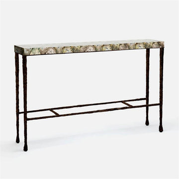 Made Goods Jovan Narrow Console Table in Silver Mop Shell