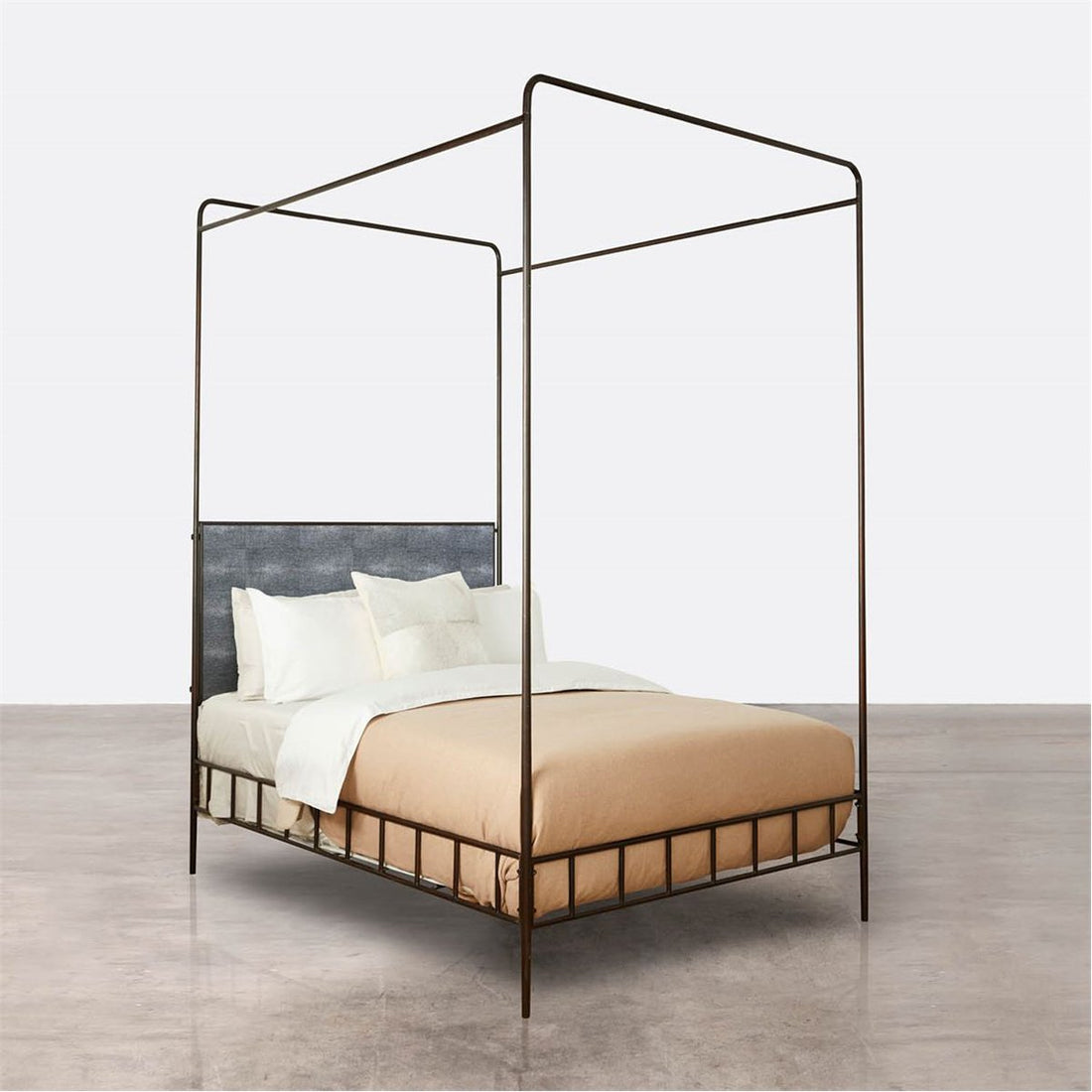 Made Goods Laken Iron Canopy Bed in Faux Shagreen