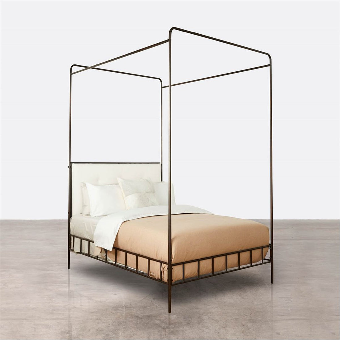 Made Goods Laken Iron Canopy Bed in Kern Fabric