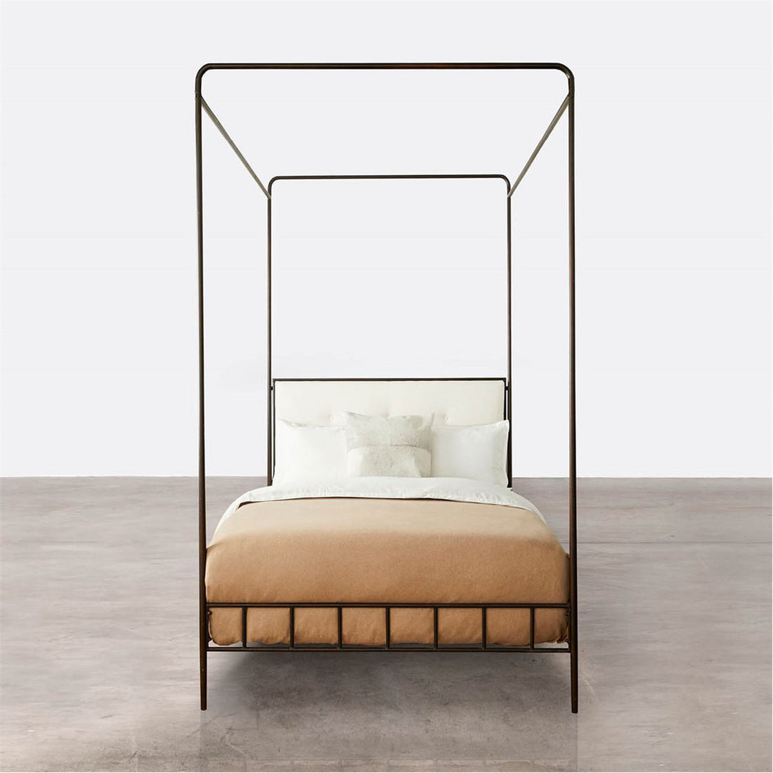 Made Goods Laken Iron Canopy Bed in Lambro Boucle