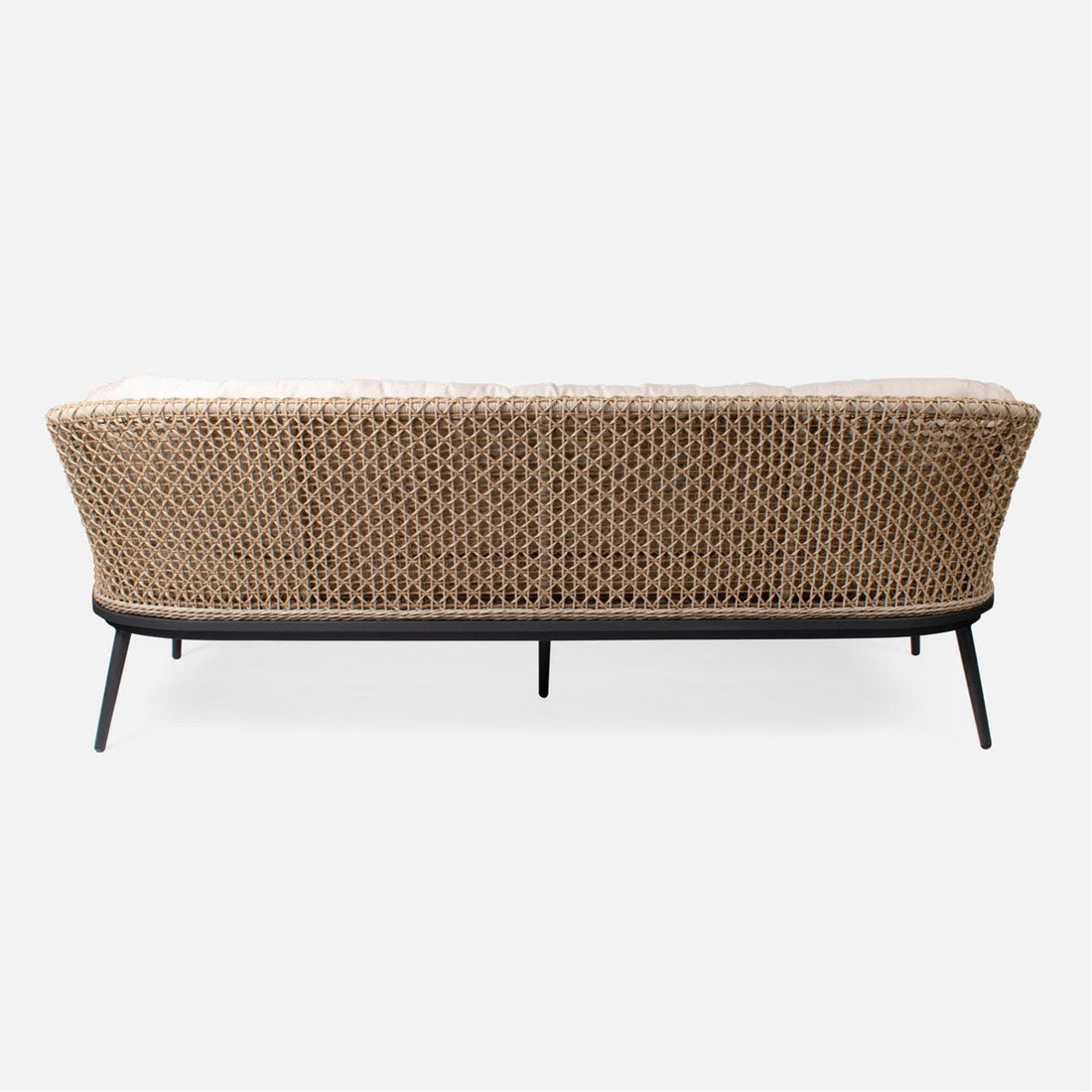 Made Goods Leandre Barrel Woven Outdoor Sofa in Volta Fabric