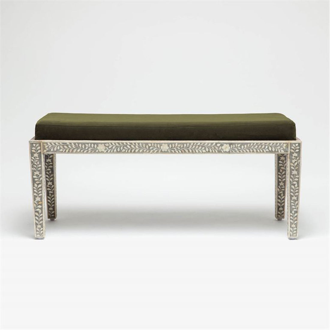 Made Goods Miranda Inlaid Bone Double Bench in Aras Mohair