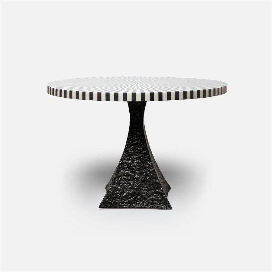 Made Goods Noor Round Metal Dining Table in Black/White Stripe Marble