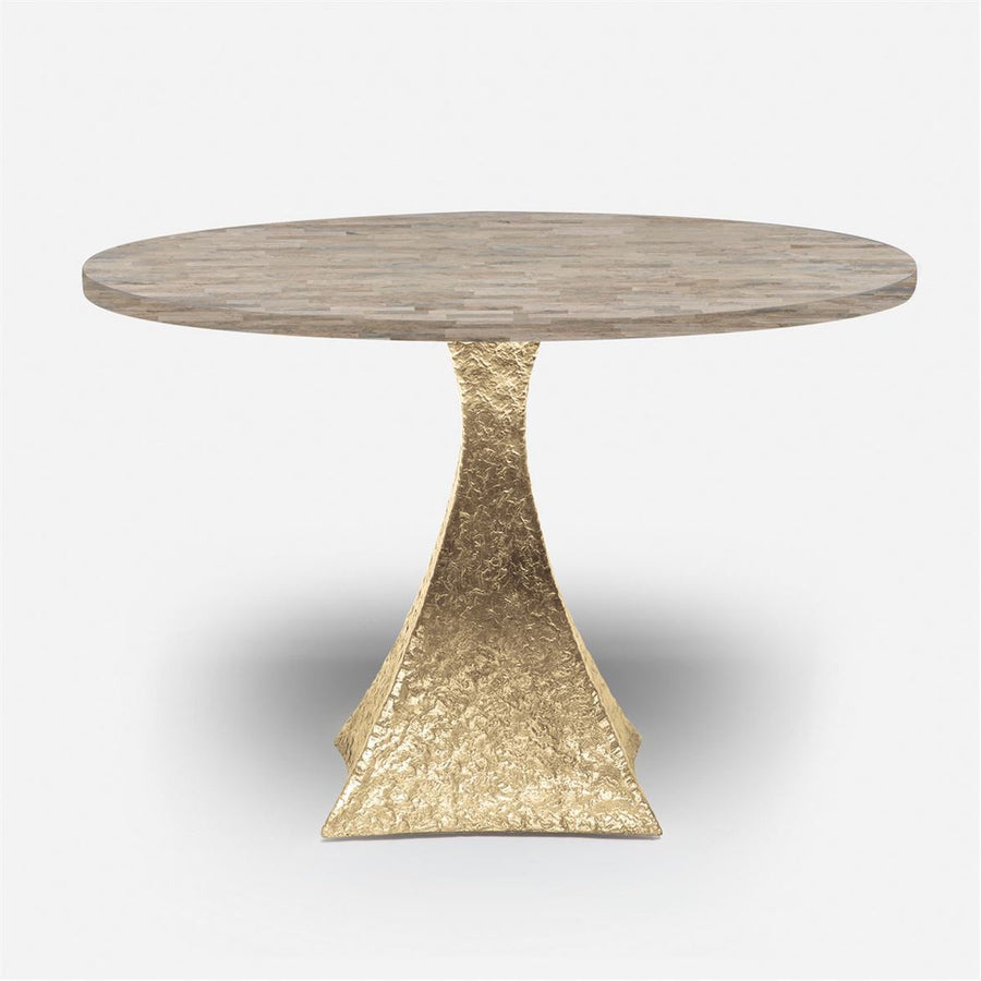 Made Goods Noor Round Metal Dining Table in Warm Gray Marble