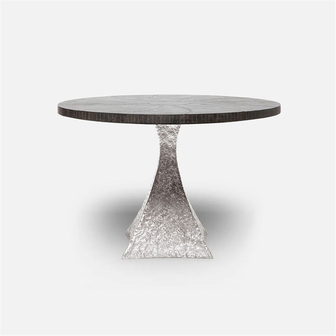 Made Goods Noor Round Metal Dining Table in Zinc Metal