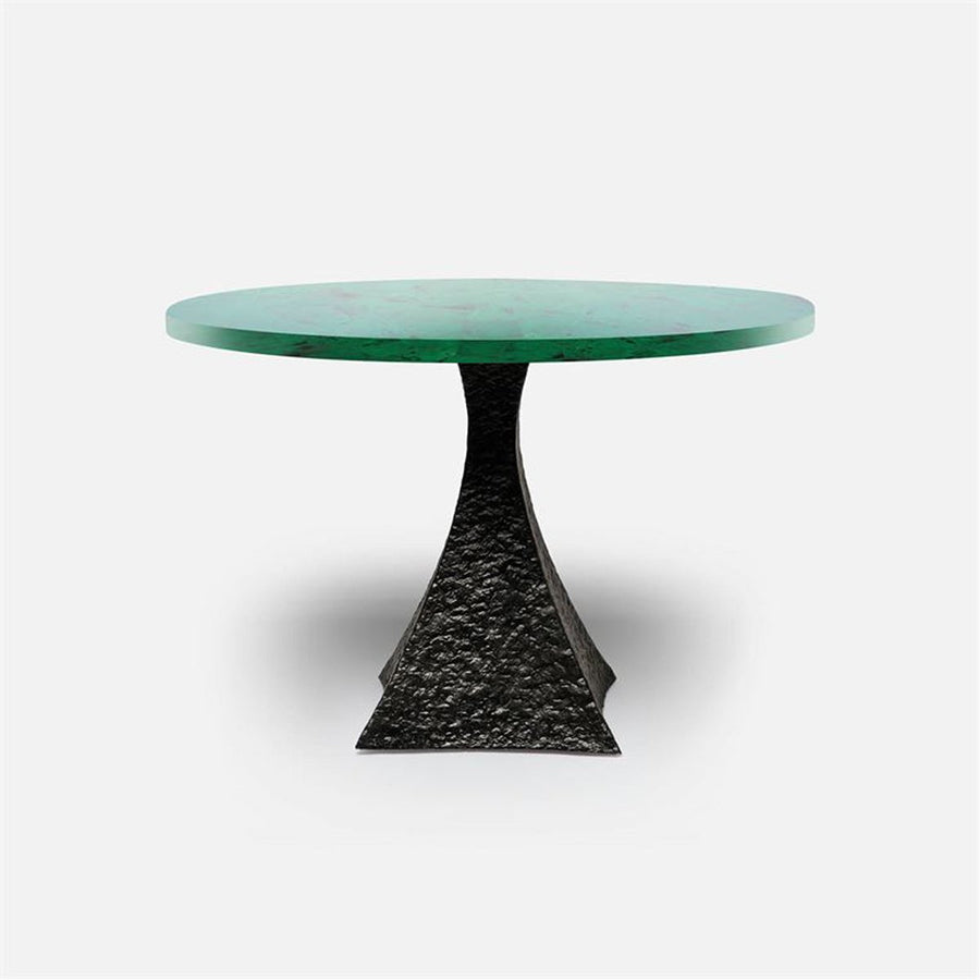 Made Goods Noor Round Metal Dining Table in Emerald Shell