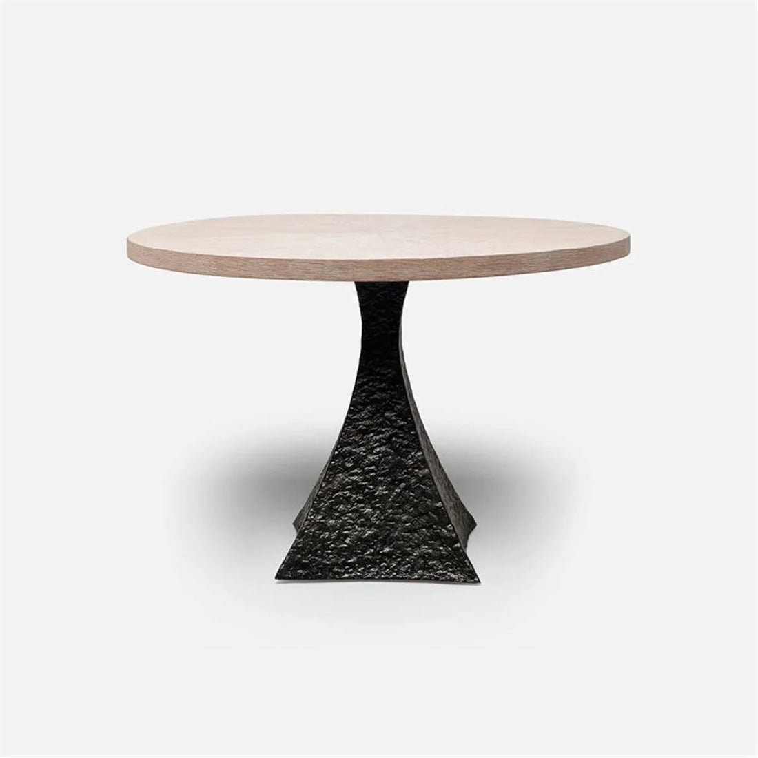 Made Goods Noor Round Textured  Metal Dining Table in White Cerused Oak