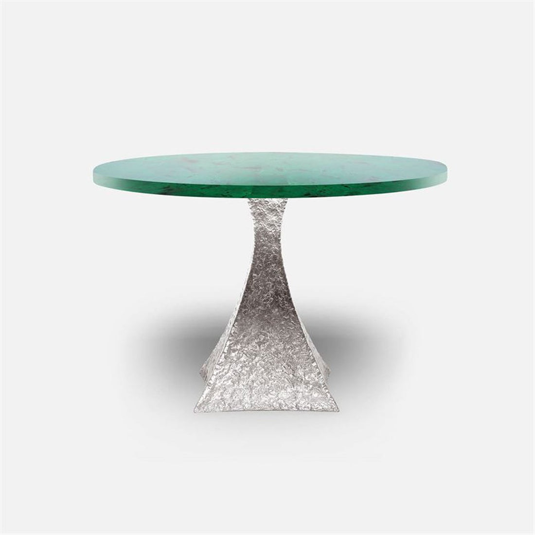 Made Goods Noor Round Metal Dining Table in Emerald Shell