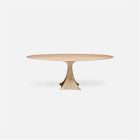 Made Goods Noor Oval Single Base Dining Table in White Cerused Oak