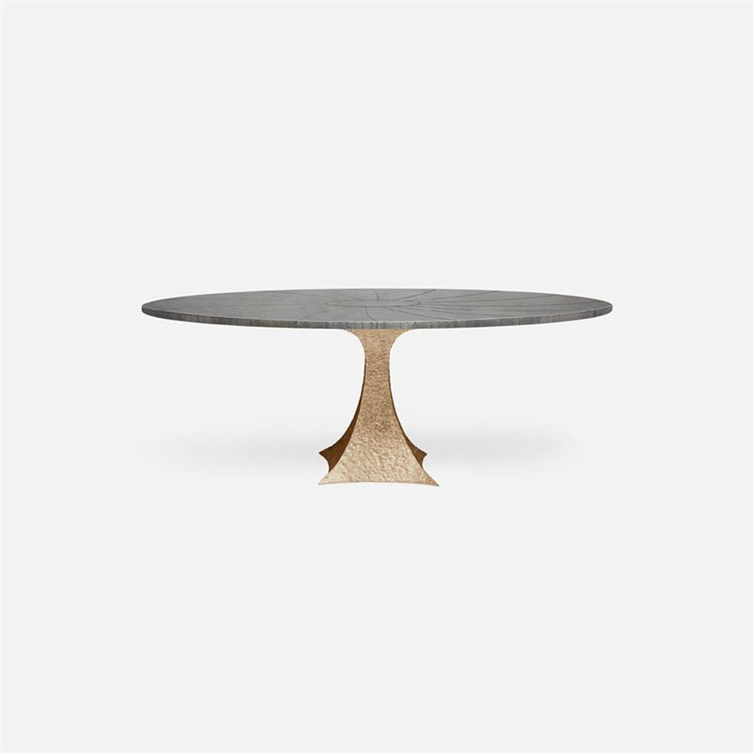 Made Goods Noor Oval Single Base Dining Table in Zinc Metal