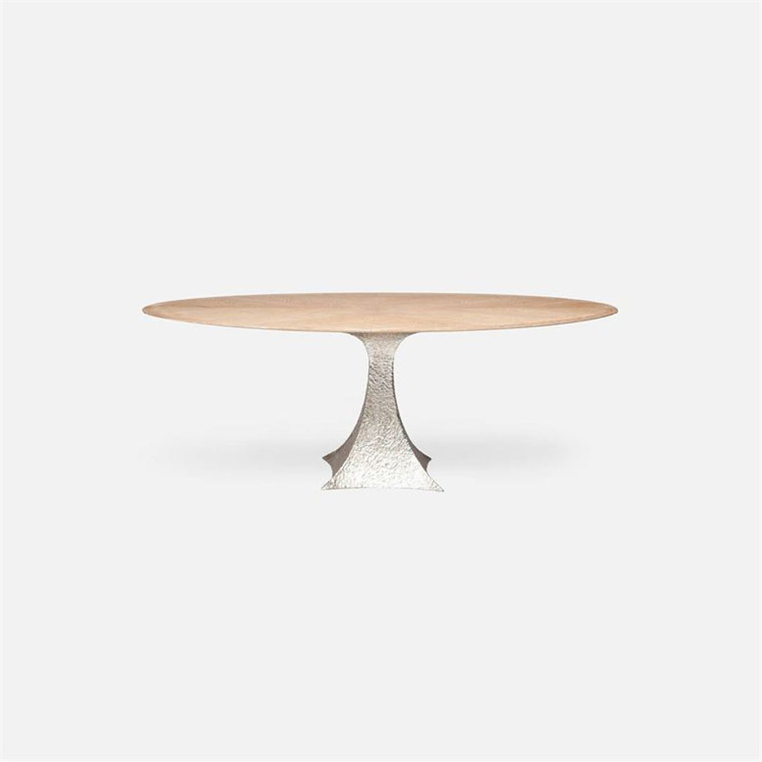 Made Goods Noor Oval Single Base Dining Table in White Cerused Oak