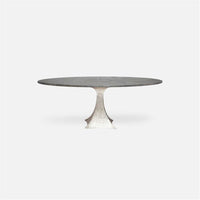 Made Goods Noor Oval Single Base Dining Table in Zinc Metal