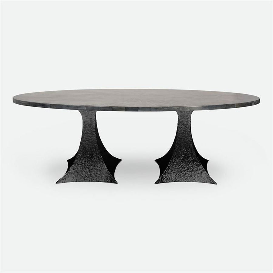 Made Goods Noor Oval Double Base Dining Table in Faux Horn