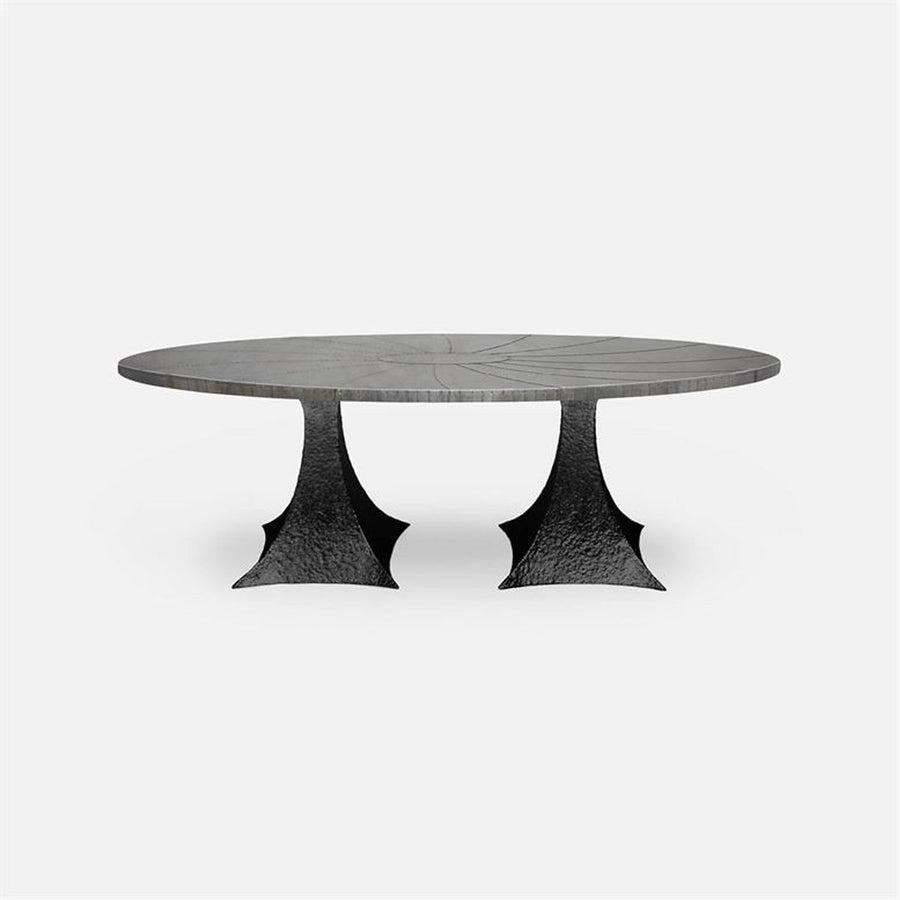 Made Goods Noor Oval Double Base Dining Table in Zinc Metal