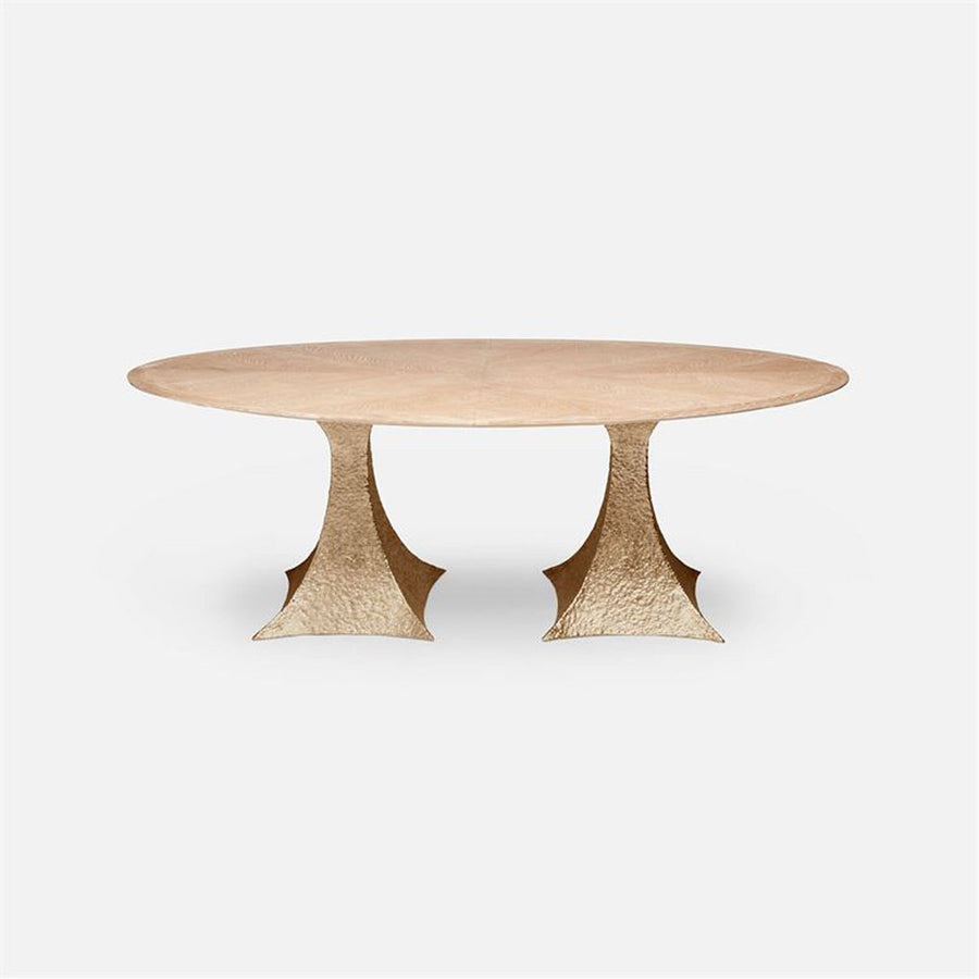 Made Goods Noor Oval Double Base Dining Table in White Cerused Oak