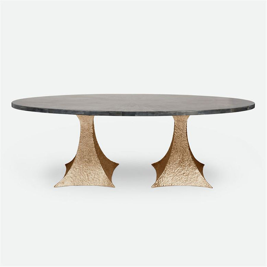 Made Goods Noor Oval Double Base Dining Table in Faux Horn