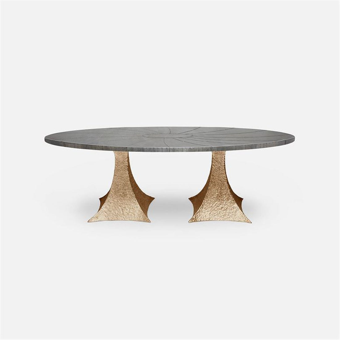 Made Goods Noor Oval Double Base Dining Table in Zinc Metal