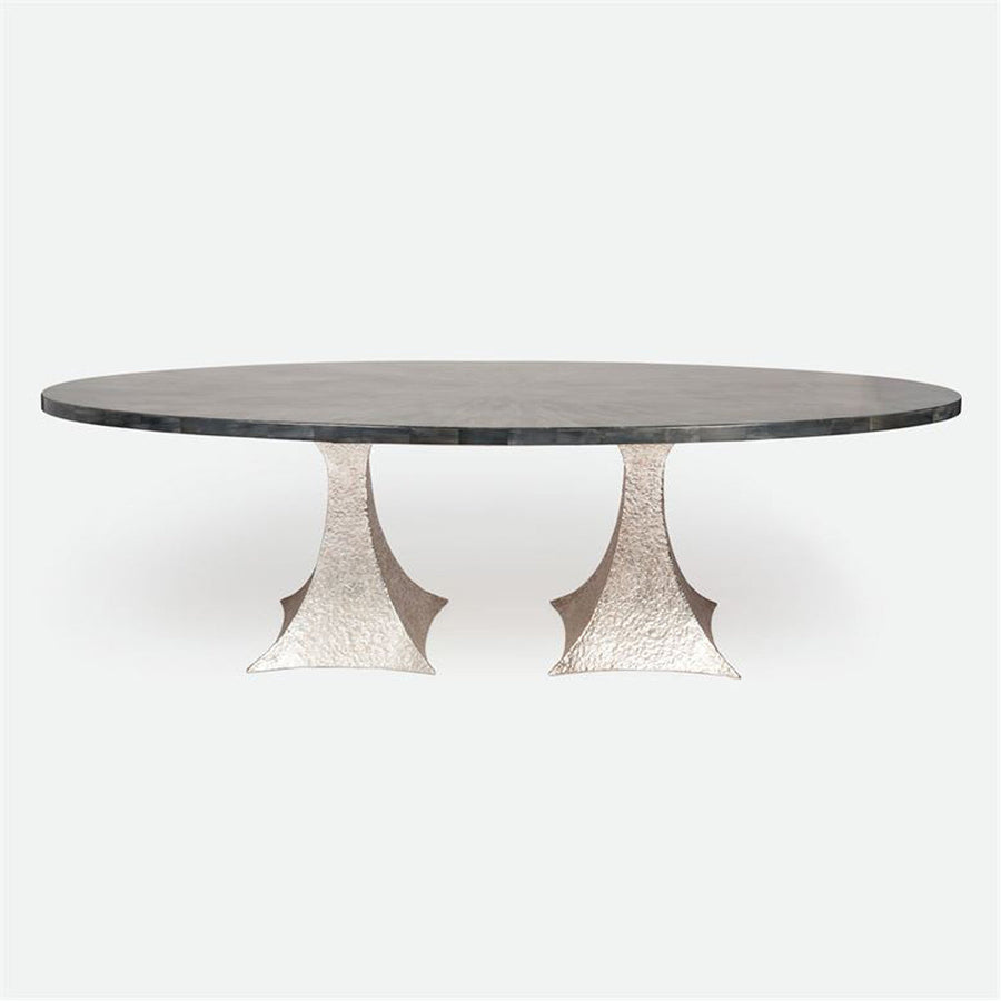 Made Goods Noor Oval Double Base Dining Table in Faux Horn