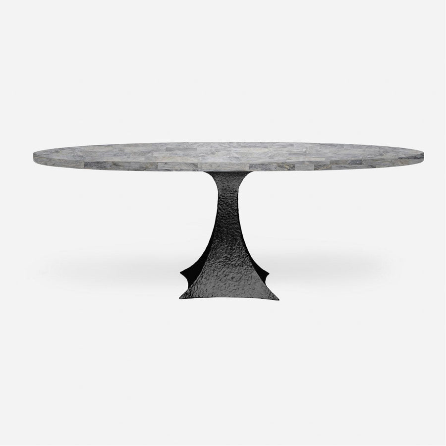 Made Goods Noor Oval Single Base Dining Table in Stone