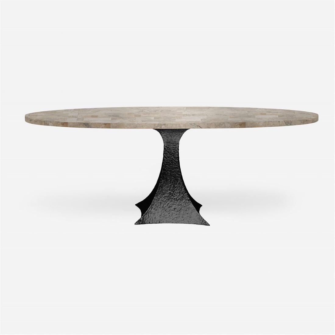 Made Goods Noor Oval Single Base Dining Table in Warm Gray Marble