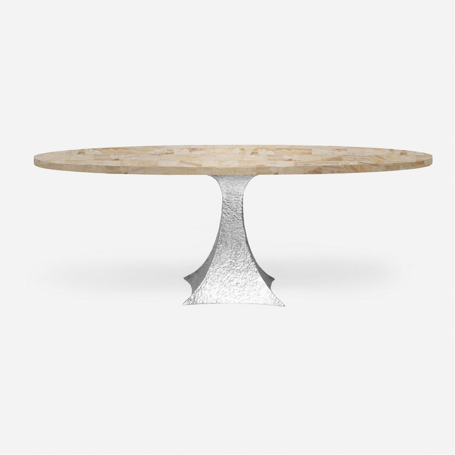 Made Goods Noor Oval Single Base Dining Table in Stone